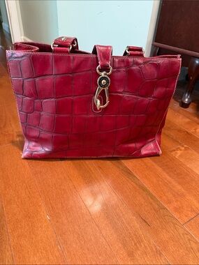 Dooney & Bourke Red Croc-Embossed Leather Tote with Gold Hardware